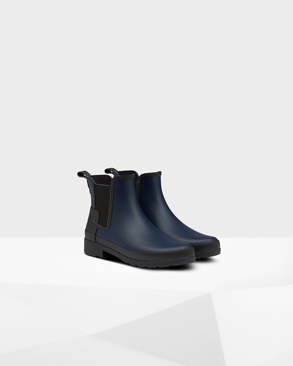 Botas Chelsea Hunter Mujer Refined Texture Block Slim Fit - Azul Marino/Negras - Argentina 2139GKBRV